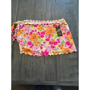 NWT Wild Fable Floral Mesh Sarong Wrap Skirt, Size L, Multi/Pink/Orange
